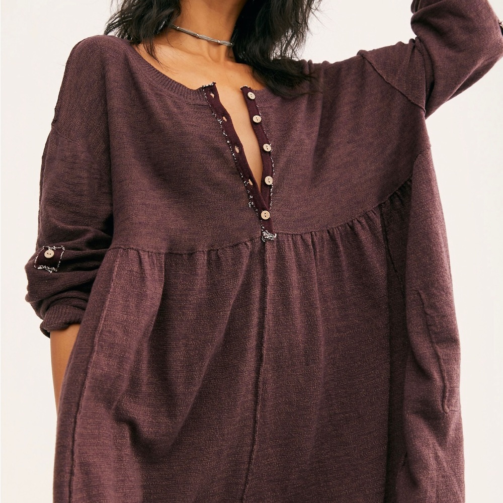 Free People Moss Green Knit Babydoll Tunic, Size XS